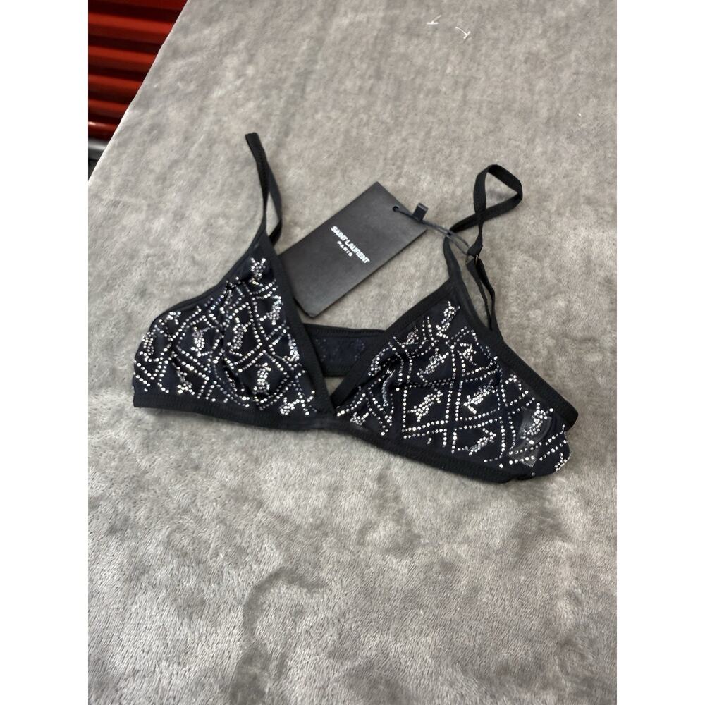NWT Saint Laurent Cassandre Rhinestone Bralette Black XS NWT Crystal Logo - Picture 9 of 15